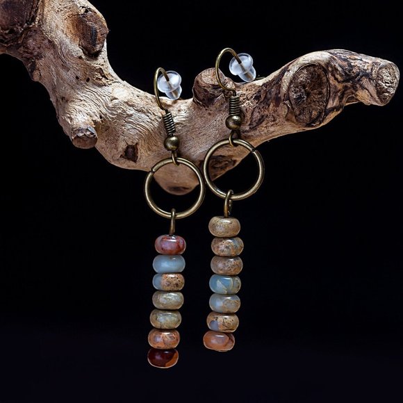 Natural African Opal Stone Beads Dangle Earrings Gemstone Earrings Handmade - Picture 1 of 4